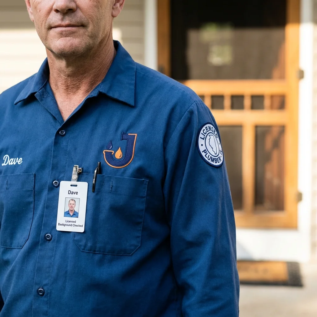 Licensed plumber showing ID badge in Old Westbury, NY